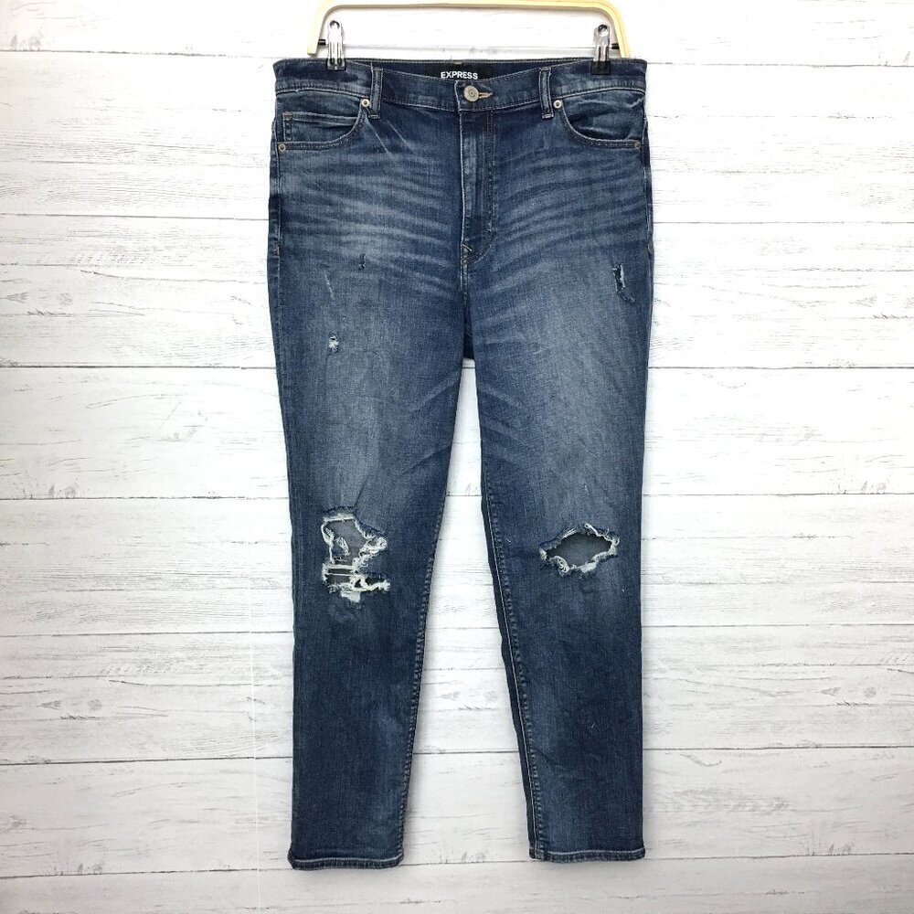 Express Women's Girlfriend Jeans High Rise Stretch Distressed size 10 length 29"